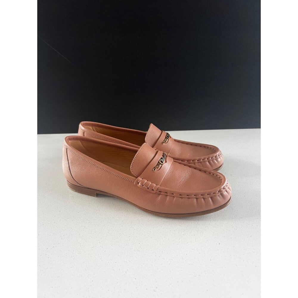 CHLOÉ logo embellished beige nude leather loafers Flats size 37 - Picture 2 of 8